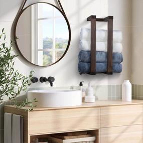 img 2 attached to 18.9 Inch Wall Mounted Wooden Towel Rack For Bathroom - HULISEN, Installation Tool Included, Pine Shelf For Rolled Towels & Blanket Storage Organizer