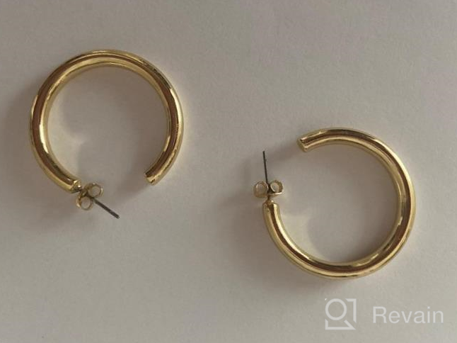 img 1 attached to 🥼 Howoo High-Shine Thick Hoop Earrings with Half Open Post - Chunky Hoop for Women & Girls review by Eric Miller