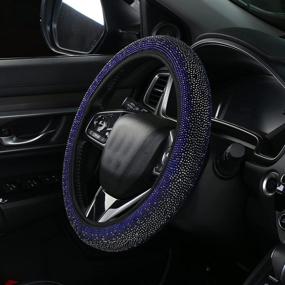 img 1 attached to 🚗 Bling Rhinestones Steering Wheel Cover | Crystal Diamond Sparkling Car SUV | Breathable Anti-Slip Steering Wheel Protector for Women | Party and Birthday Gift | Fits 14.2-15.3 Inch | Gradient Blue