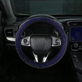 img 2 attached to 🚗 Bling Rhinestones Steering Wheel Cover | Crystal Diamond Sparkling Car SUV | Breathable Anti-Slip Steering Wheel Protector for Women | Party and Birthday Gift | Fits 14.2-15.3 Inch | Gradient Blue