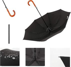 img 2 attached to ☂️ Oversize Windproof Stick Umbrella with Wooden Hook Handle - J Stick, Automatic Open & Fast Drying Umbrella for Men and Women (Black)