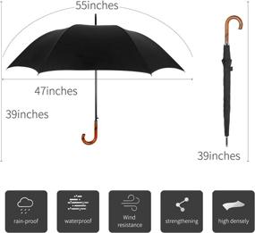 img 3 attached to ☂️ Oversize Windproof Stick Umbrella with Wooden Hook Handle - J Stick, Automatic Open & Fast Drying Umbrella for Men and Women (Black)