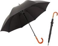 ☂️ oversize windproof stick umbrella with wooden hook handle - j stick, automatic open & fast drying umbrella for men and women (black) логотип