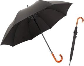 img 4 attached to ☂️ Oversize Windproof Stick Umbrella with Wooden Hook Handle - J Stick, Automatic Open & Fast Drying Umbrella for Men and Women (Black)