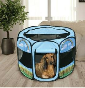 img 3 attached to 🐾 Convenient Pet Portable Foldable Play Pen: Ideal Kennel for Dogs and Cats - Indoor/Outdoor Tent for Small, Medium, and Large Pets - Pop Up Mesh Cover for Ultimate Travel Experience - Large Size in Vibrant Blue/Green