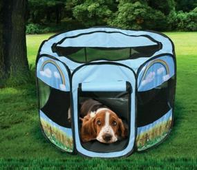 img 4 attached to 🐾 Convenient Pet Portable Foldable Play Pen: Ideal Kennel for Dogs and Cats - Indoor/Outdoor Tent for Small, Medium, and Large Pets - Pop Up Mesh Cover for Ultimate Travel Experience - Large Size in Vibrant Blue/Green