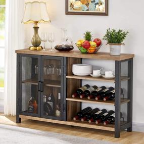 img 4 attached to 47 Inch BON AUGURE Industrial Bar Cabinet With Removable Wine Rack - Rustic Farmhouse Liquor Cabinet For Home