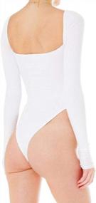 img 1 attached to Women'S Knit Jumpsuit Bodysuits Square Neck Long Sleeve Stretch Bodycon Leotard Tops