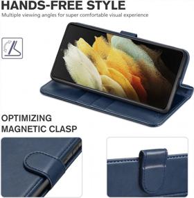 img 1 attached to TUCCH Dark Blue Wallet Case For Galaxy S21+ 5G - RFID Blocking, Shockproof TPU Interior, Folio Stand, Card Slot & Magnetic Closure