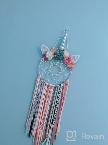 img 1 attached to Handmade Woven Unicorn Dream Catcher With Flowers And Braids: Perfect Wall Hanging Decoration For Girls And Kids - Silver Horn review by Melvin Belton
