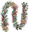 valery madelyn pre-lit 9 feet delightful elf red green white christmas garland with 40 led warm lights and ball ornaments candy for front door window fireplace mantle xmas decor, battery operated logo