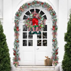 img 3 attached to Valery Madelyn Pre-Lit 9 Feet Delightful Elf Red Green White Christmas Garland With 40 LED Warm Lights And Ball Ornaments Candy For Front Door Window Fireplace Mantle Xmas Decor, Battery Operated