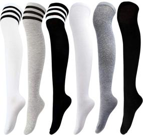 img 4 attached to Aneco 6 Pairs Over Knee Thigh Socks Knee-High Warm Stocking Women Boot Sock Leg Warmer High Socks For Daily Wear, Cosplay
