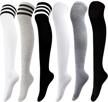 aneco 6 pairs over knee thigh socks knee-high warm stocking women boot sock leg warmer high socks for daily wear, cosplay logo