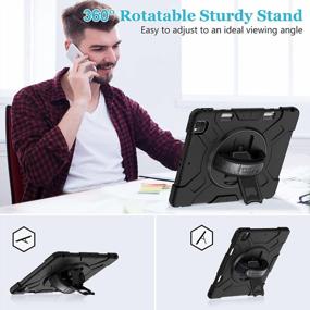 img 3 attached to 📱 iPad Pro 12.9 Case 2021 5th Gen: Military Grade Shockproof Silicone Protective Cover with Pencil Holder Stand, Handle, and Shoulder Strap - Black
