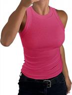 women's cotton ribbed tank top - sleeveless racerback high neck fitted tee logo