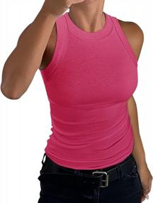 img 4 attached to Women'S Cotton Ribbed Tank Top - Sleeveless Racerback High Neck Fitted Tee