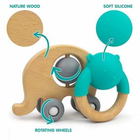 img 1 attached to Teething Relief And Fun With Wooden Baby Toys: Elephant & Ring Shaker Set - Food-Grade Teething Ring And Rattle Enclosed In A Push-Along Natural Wood Elephant