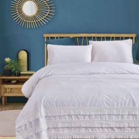 img 4 attached to Boho Queen Cotton Duvet Cover With Tassels - Luxury White Bedding 88X88 Inches - Comforter Insert Not Included
