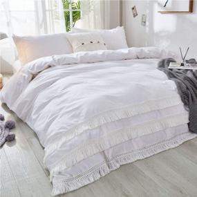 img 1 attached to Boho Queen Cotton Duvet Cover With Tassels - Luxury White Bedding 88X88 Inches - Comforter Insert Not Included