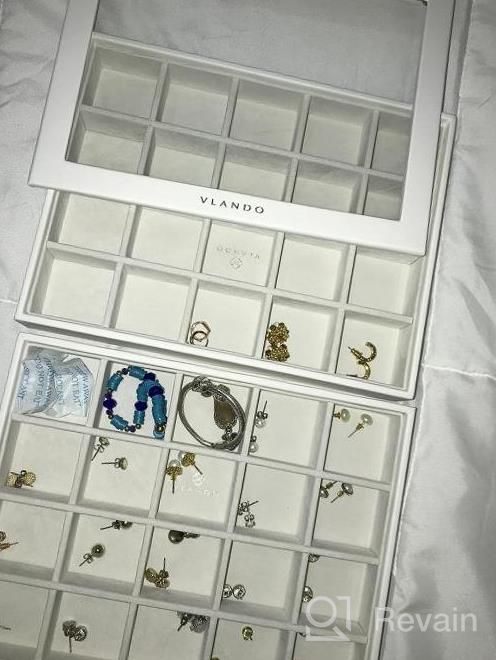 img 1 attached to Vlando Jewelry Tray - Multipurpose Desktop Drawer Chest Jewelry Accessories Display Storage Organizer For Earring Necklace Bracelet Ring, 3-Layer W/Lid, Grey review by Crystal Barnes