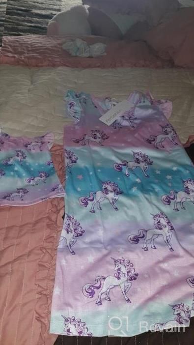 img 1 attached to Girls & Dolls Matching Summer Flutter Sleeve Unicorn/Mermaid Pajamas Nightgowns review by Dana Johnson