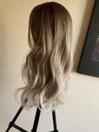 img 1 attached to Natural Looking Synthetic Wig For Women - 24 Inch Ombre Blonde Curly Wavy Full Wig With Bangs And Dark Roots For Daily Wear And Parties By FESHFEN review by Kenny Beyer