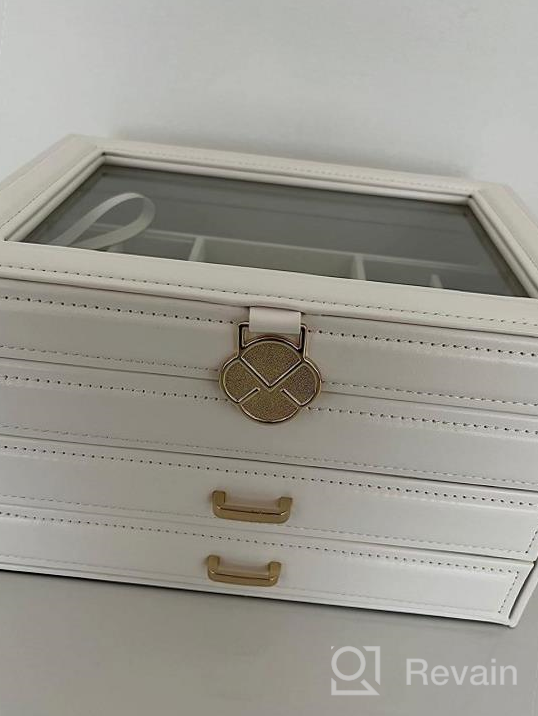 img 1 attached to Vlando Jewelry Organizer Box For Women, 3 Layer Large Jewelry Boxes With 2 Drawers, Glass Lid Leather Jewelry Storage For Necklaces Earrings Rings Bracelets Watches Travel, Grey review by Renee Jones