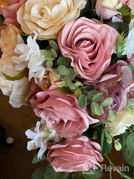 img 1 attached to Set Of 6 Dusty Rose Wedding Bouquets For Bridesmaids - HiiARug 7 Artificial Flowers For Wedding Ceremony, Anniversary Or Bridal Shower Decor review by Petr Webster