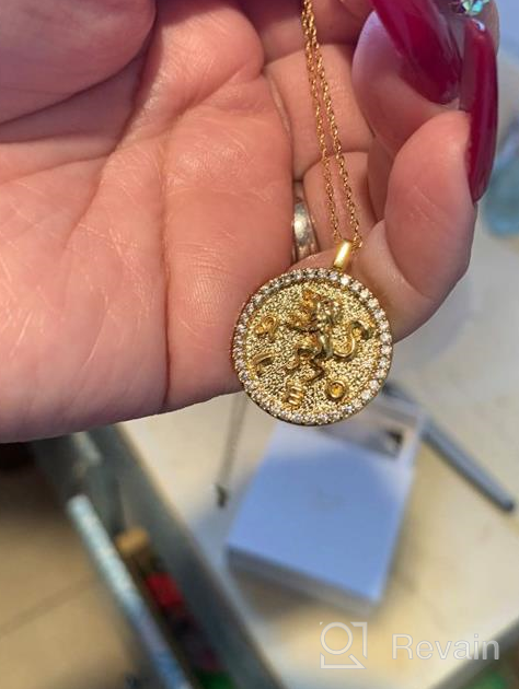 img 1 attached to 🌌 ACC PLANET Zodiac Sign Necklace Pendant - 14K Gold-Plated Hammered Round Disc with Engraved Constellation - Adjustable Dainty Necklace, Ideal Mothers Gift for Her review by Andrea Young