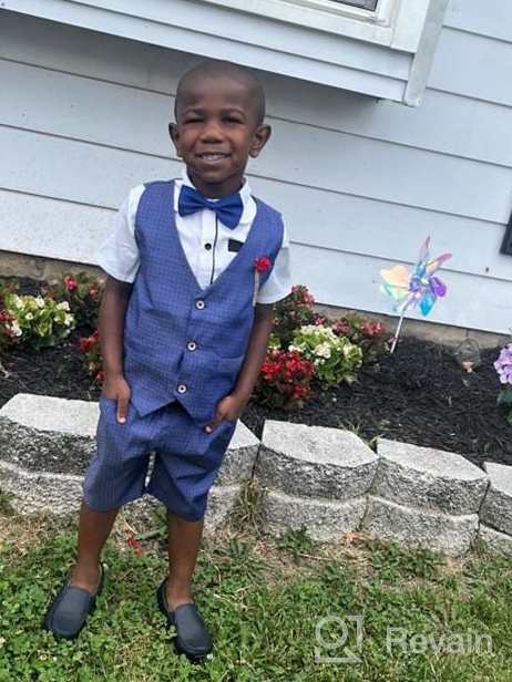 img 1 attached to 👔 Boys Summer Dress Clothes Set: Short Sleeve Shirt, Vest, Shorts, Bow Tie - Toddler Boy Tuxedos Outfits 2-7 Years review by Carnell Bollwitt