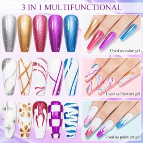 img 3 attached to Metallic Gel Nail Art Set: 8 Colors Of Metal-Effect Painted Gel For Drawing Lines And Designs With Sliver, Gold, And Glitter Finish - MIZHSE