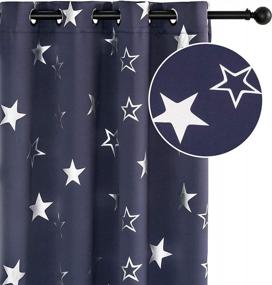 img 4 attached to 🌙 Anjee Kids Navy Blue Stars Blackout Curtains, 45 Inches Length, Silver Foil Print Room Darkening Window Curtain, Thermal Insulated Grommet Drapes, 2 Panels, Navy Blue, 52x45 Inches