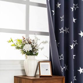 img 3 attached to 🌙 Anjee Kids Navy Blue Stars Blackout Curtains, 45 Inches Length, Silver Foil Print Room Darkening Window Curtain, Thermal Insulated Grommet Drapes, 2 Panels, Navy Blue, 52x45 Inches