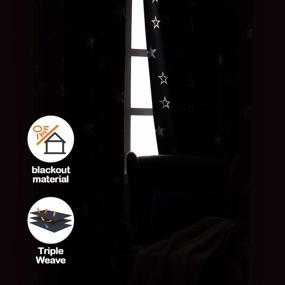 img 2 attached to 🌙 Anjee Kids Navy Blue Stars Blackout Curtains, 45 Inches Length, Silver Foil Print Room Darkening Window Curtain, Thermal Insulated Grommet Drapes, 2 Panels, Navy Blue, 52x45 Inches