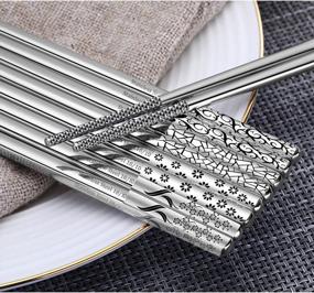 img 1 attached to 5 Pairs 18/10 Stainless Steel Reusable Chopsticks - Laser Engraved, Non-Slip & Dishwasher Safe!