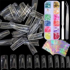 img 3 attached to 500Pc Clear French Acrylic Nail Tips With Holographic Stickers, Iridescent Glitter And Tweezers - NailTipsA