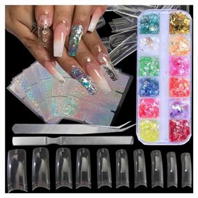 img 4 attached to 500Pc Clear French Acrylic Nail Tips With Holographic Stickers, Iridescent Glitter And Tweezers - NailTipsA