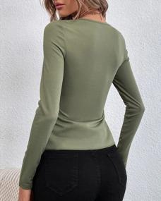 img 1 attached to Women'S Slim Fit Long Sleeve Deep V Neck Wrap Button Ribbed Tunic T-Shirt Top