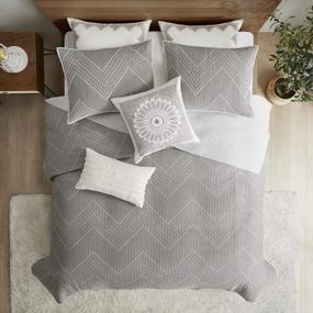 img 2 attached to Grey Chevron Quilt Set - Breathable Cotton Reversible Coverlet, Full/Queen Size, All Season Bedding Layer For Winter By INK+IVY.