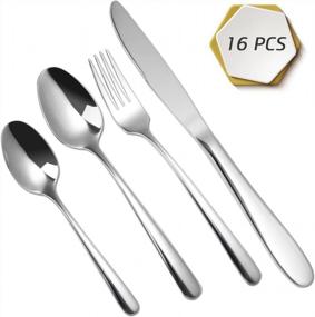 img 3 attached to FOXAS 16-Piece Cutlery Set - 4 Dinner Knives, 4 Dinner Forks, 4 Dinner Spoons, 4 Teaspoons - 304 Stainless Steel Heavy Duty Utensils