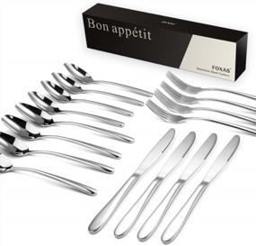 img 4 attached to FOXAS 16-Piece Cutlery Set - 4 Dinner Knives, 4 Dinner Forks, 4 Dinner Spoons, 4 Teaspoons - 304 Stainless Steel Heavy Duty Utensils