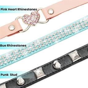 img 2 attached to JVVGPET Cat Collar with Bells - Stylish Soft Leather Pet Accessories for 🐱 Cats and Puppies - Adjustable Rivet Rhinestone Bling Collection in Pink, Blue, and Black