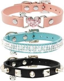 img 4 attached to JVVGPET Cat Collar with Bells - Stylish Soft Leather Pet Accessories for 🐱 Cats and Puppies - Adjustable Rivet Rhinestone Bling Collection in Pink, Blue, and Black