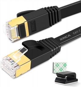 img 4 attached to Ethernet-кабель XINCA 50 футов Cat7, плоский черный высокоскоростной экранированный (STP) сетевой кабель LAN 10 ГБ с разъемами RJ45 и клейкими кабельными зажимами - идеально подходит для подключения компьютеров и подключения к Интернету