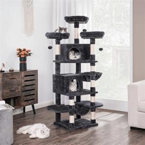 img 3 attached to Bewishome 65.3" Cat Tree For Large Indoor Cats - Multi-Level Cat Tower With Sisal Scratcher, Plush Perches, Hammock, Cat Condo Playhouse - Kitty Activity Center And Furniture (MMJ21H)