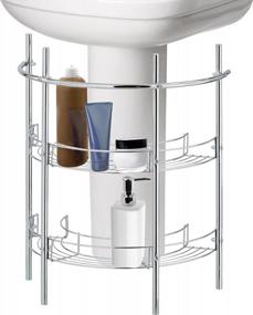 img 4 attached to Under-The-Sink Bathroom Quality Pedestal Storage Rack With 2 Shelves & Hand Towel Bar, Chrome Plated
