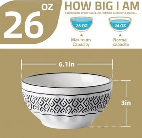 img 2 attached to 26 Oz Ceramic Fluted Bowls Set Of 6 - Dishwasher & Microwave Safe For Cereal, Salad, Pasta And Soup