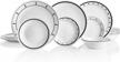chip-resistant, lightweight corelle vitrelle 18-piece dinnerware set for 6 with round plates and bowls in sleek black and white design - triple layer glass logo