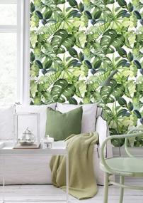 img 3 attached to Transform Your Living Space With HAOKHOME'S Tropical Peel And Stick Wallpaper: Lush Palm Leaves For Effortless Removable Home Decor - 17.7In X 118In Dimensions